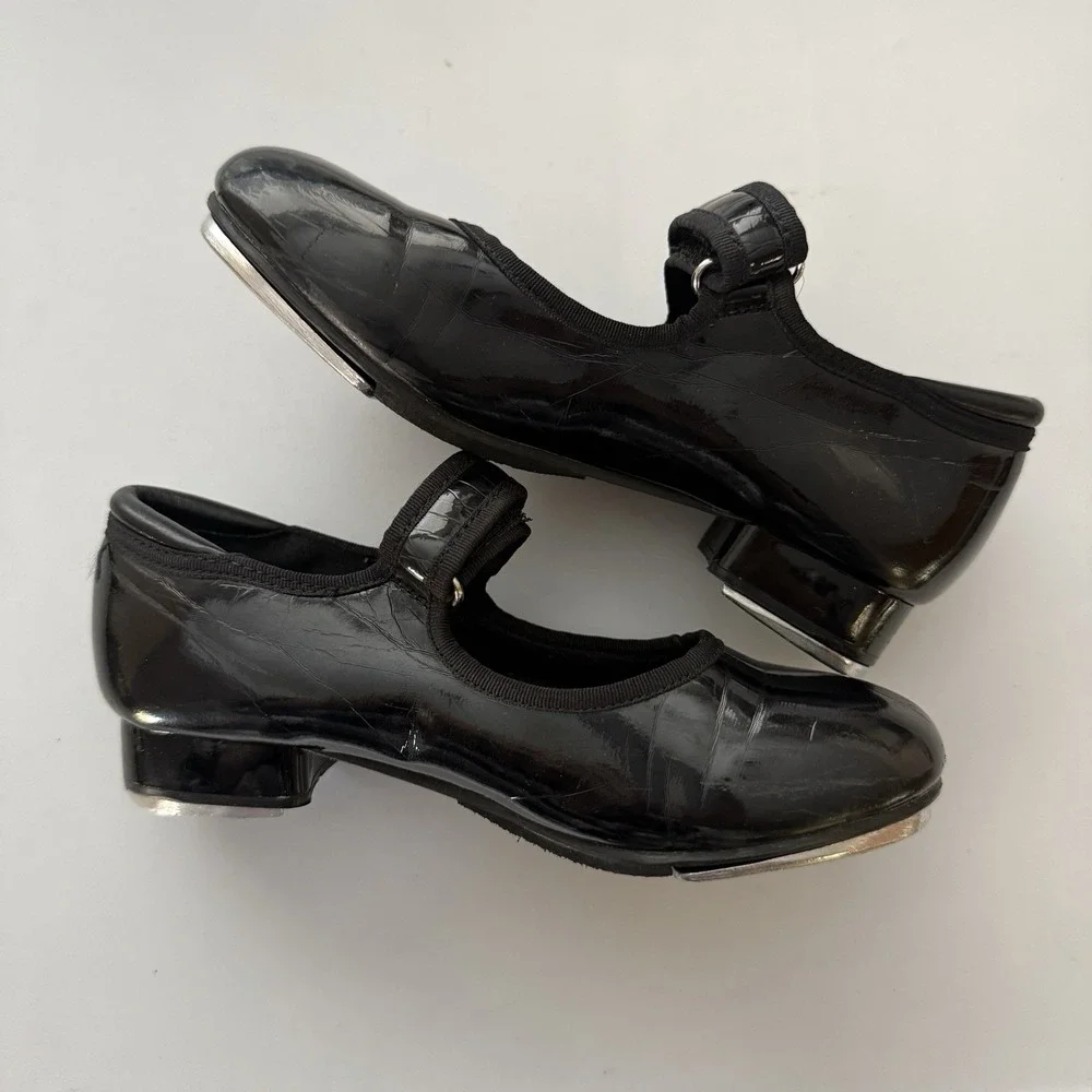 Girls Patent Leather Black Tap Dance Shoes Mary Jane 13C